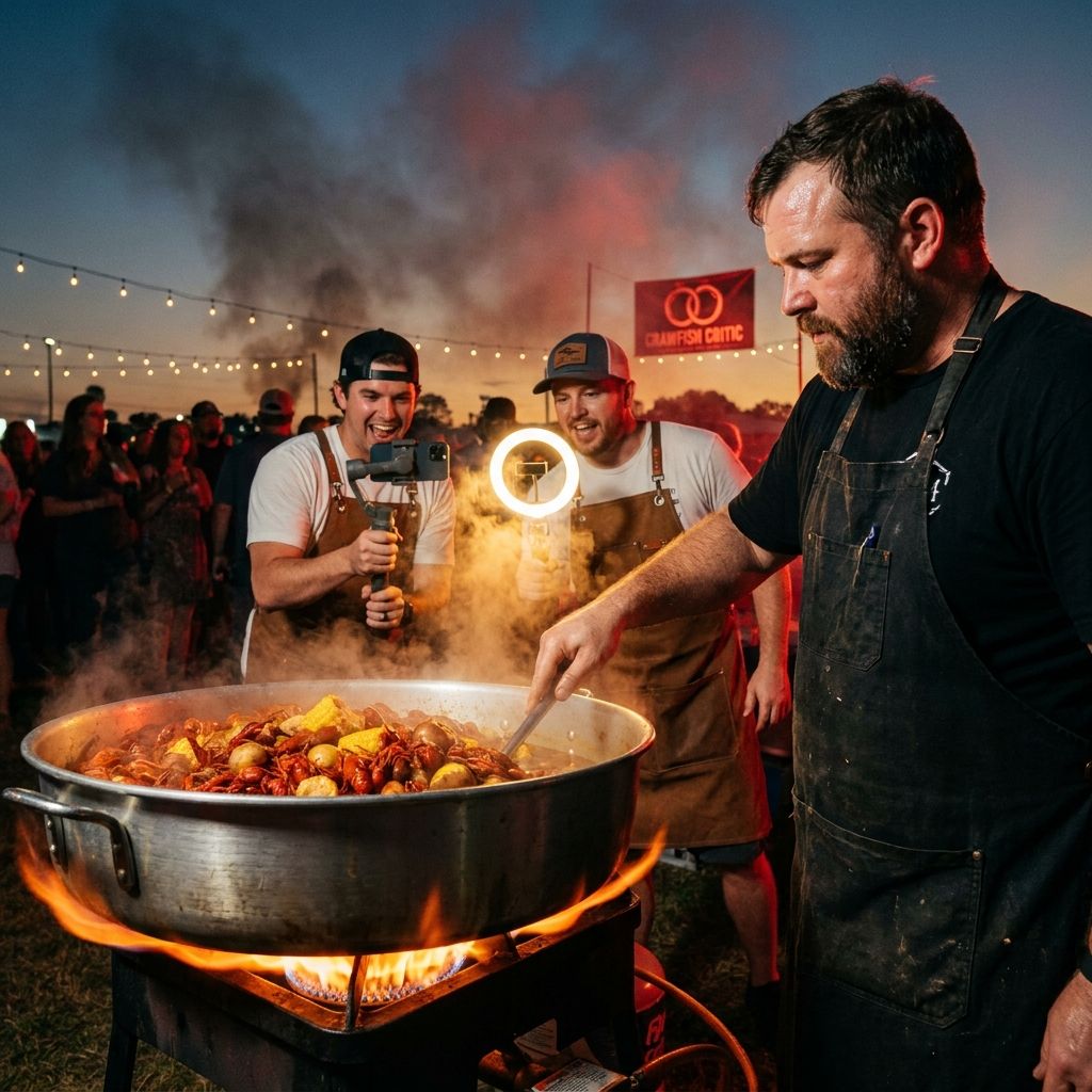 40+ Louisiana content creators cooking Cajun dishes at the Crawfish Critic Content Creator Cookoff